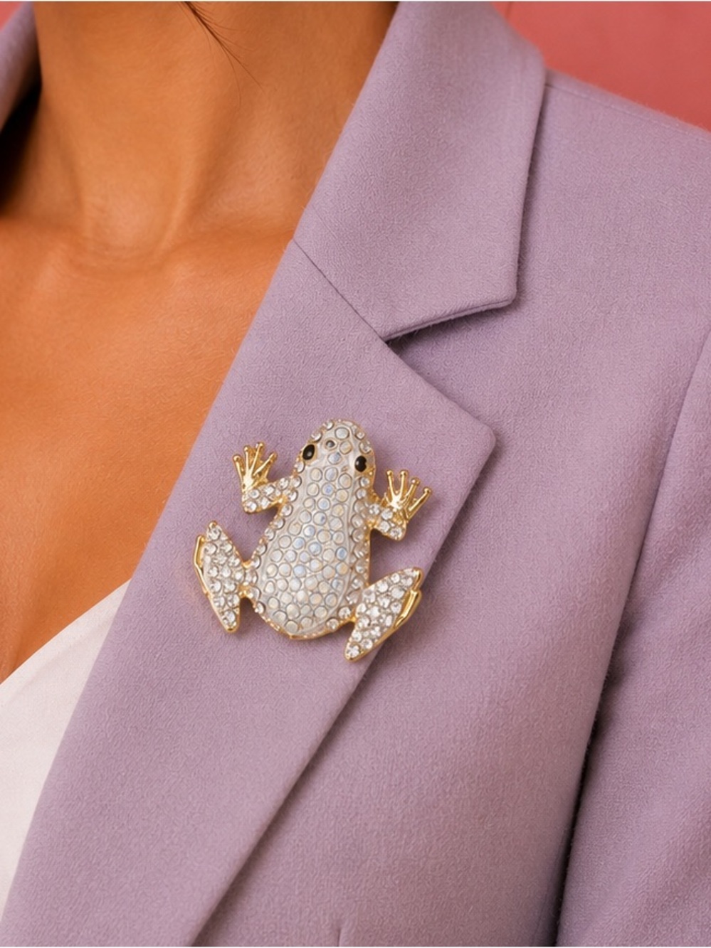 Cute Frog Sparkling Whimsical Brooch